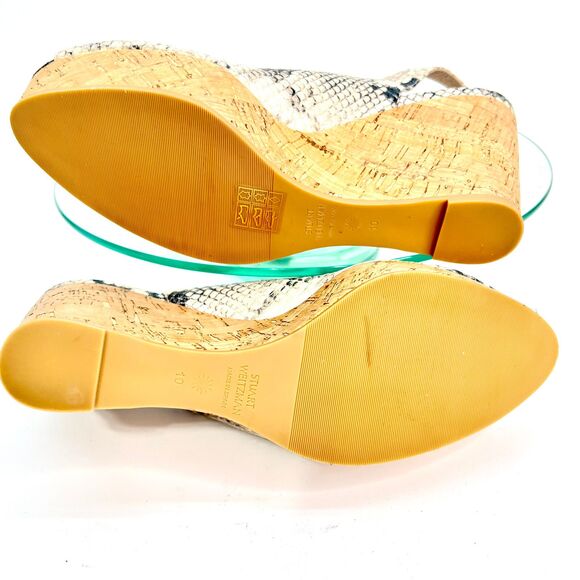 Stuart Weitzman Jean Slingback Wedge Sandals Cork Snake Print Peep Toe - Picture 8 of 10